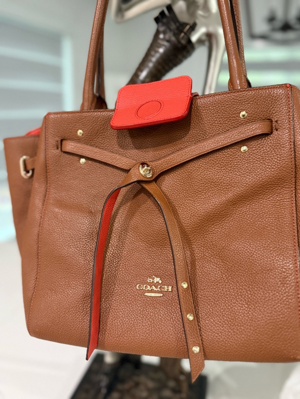 Coach Turnlock Tie Tote Saddle Brown Contrast Orange - GORGEOUS CONDITION! - Picture 10 of 15